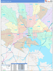 Baltimore CityCounty, MD Wall Map Color Cast Style 2024